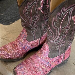 Pink and Brown Glitter Cowboy Boots